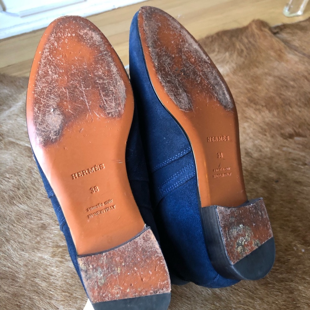 Hermes Blue Suede Ankle Boots with wrap around buckle size 38 - Picture 4 of 6